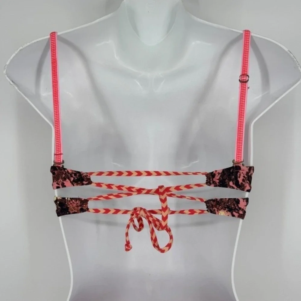 Maaji Bikini Set Size Small Pink Orange Geometric Print Swimsuit Tropical Beach